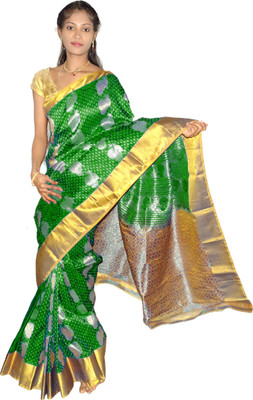 

Mahaveer silk creations Woven Kanjivaram Handloom Art Silk Saree(Green), Rama green