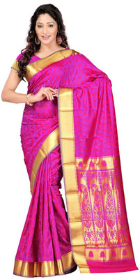 

Saara Self Design Fashion Art Silk Saree(Pink, Gold), Pink and golden
