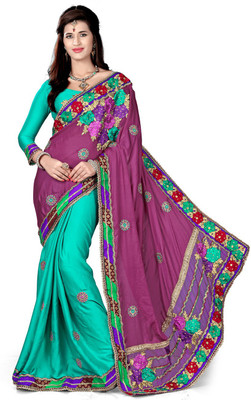 

Aasvaa Embroidered Fashion Crepe Saree(Green, Pink), Pink and green