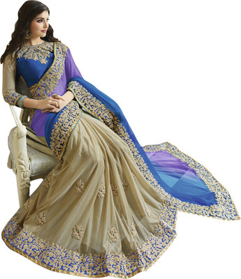 

Saara Embroidered Fashion Chiffon Saree(Blue, Beige), Beige;blue