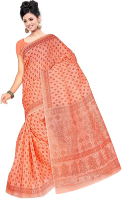 

revathi textiles Printed Gadwal Cotton Saree(Orange)
