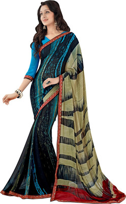 

Manthan Printed Fashion Georgette Saree(Multicolor), Beige & black