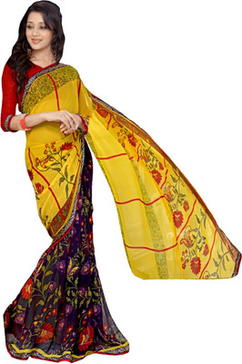 

Manthan Printed Daily Wear Georgette Saree(Yellow, Purple), Yellow & violet