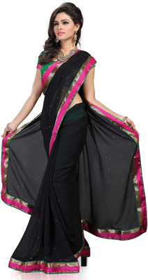 

Ishin Embroidered Fashion Chiffon Saree(Black)