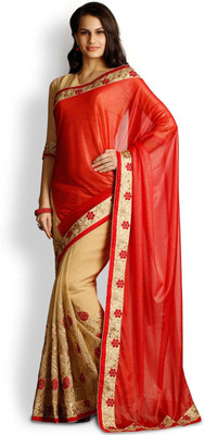 

Soch Embroidered Fashion Chiffon Saree(Red), Dark red