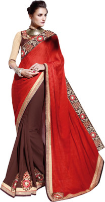 

Jiya Self Design, Embroidered, Embellished Fashion Georgette, Satin Saree(Red, Brown, Beige), Beige;brown;red