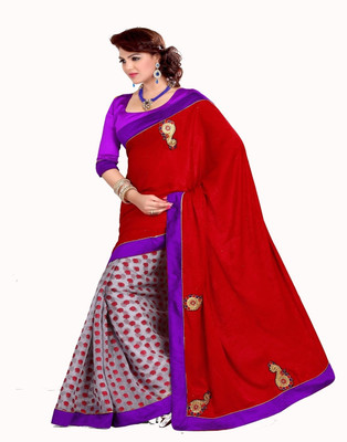 

Sourbh Sarees Self Design Fashion Jacquard Saree(Red, Grey)