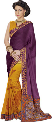 

Saara Self Design Fashion Georgette Saree(Yellow, Purple)