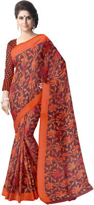 

Suvastram Floral Print Daily Wear Georgette Saree(Brown, Orange)