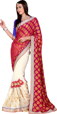 

Khushali Self Design, Embroidered Fashion Viscose, Chiffon Saree(Pink, White)