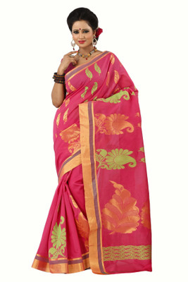

Mimosa Woven Kanjivaram Handloom Cotton Saree(Pink, Straberry