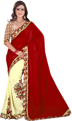 

Indianbeauty Self Design, Printed Bollywood Georgette Saree(Red, Beige), Beige;red