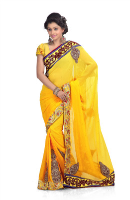 

Chirag Sarees Embroidered Fashion Chiffon Saree(Yellow)