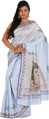 

Alankrita Printed, Floral Print, Embellished Kanjivaram Art Silk, Raw Silk, Dupion Silk, Printed Silk Saree(Grey, Blue, Multicolor), Light grey bluish