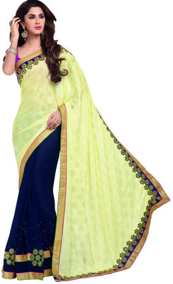 

Saara Printed Fashion Jacquard Saree(Blue), Cream;navy blue