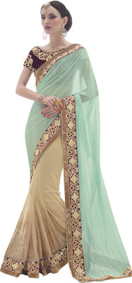 

Khoobee Self Design, Embroidered, Embellished Fashion Net, Lycra Saree(Light Blue, Beige, Purple), Beige;light blue;purple