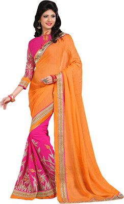 

Shoppershopee Embroidered Bollywood Georgette Saree(Orange, Pink), Orange and pink