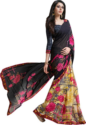 

Manthan Printed Daily Wear Georgette Saree(Black, Beige)