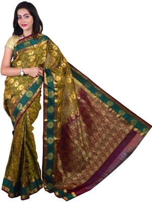 

Mahaveersilkcreations Woven Kanjivaram Art Silk Saree(Yellow), Gold yellow