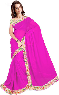 

Ishin Self Design Fashion Chiffon Saree(Pink), Dark pink
