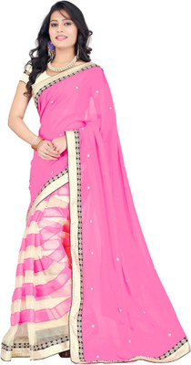Dancing Girl Embroidered Bollywood Georgette Saree(Pink)