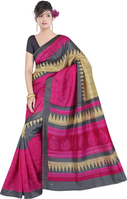 

Manthan Printed Daily Wear Art Silk Saree(Pink, Beige)