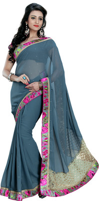 

Khushali Self Design, Embellished Fashion Georgette Saree(Grey, Multicolor)
