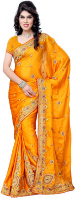 

JTInternational Self Design Bollywood Handloom Georgette Saree(Yellow, Gold), Gold;yellow