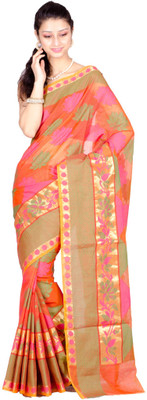 

Chandrakala Self Design Banarasi Cotton Saree(Multicolor), Orange