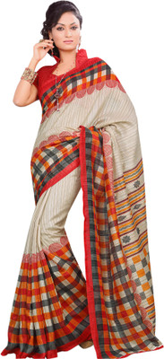 

Sunaina Printed Fashion Cotton Lycra Blend Saree(Multicolor), Cream