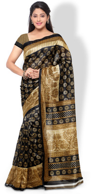 

Hitansh Fashion Printed Bhagalpuri Art Silk Saree(Black, Beige)