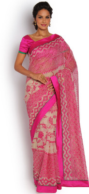 

Soch Embroidered Fashion Cotton Saree(Pink), Off white
