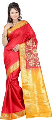 

Anushree Saree Self Design Fashion Handloom Banarasi Silk Saree(Multicolor), Red