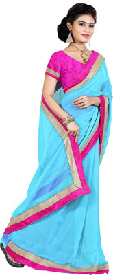 Party Wear Dresses Solid Fashion Chiffon Saree(Blue)