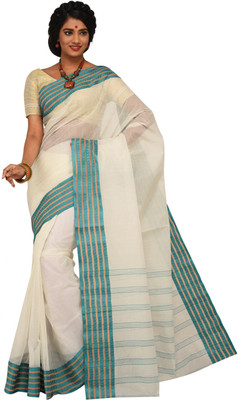 

Sangam Kolkata Embellished Fashion Handloom Cotton Saree(White)