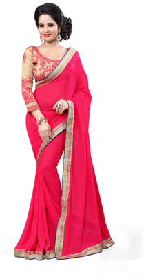 

Indianbeauty Solid, Printed Bollywood Chiffon Saree(Pink)
