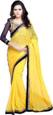 

Desi Butik Embroidered Fashion Art Silk Saree(Yellow)