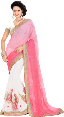 

Jiya Self Design, Embroidered, Embellished Fashion Georgette, Jacquard Saree(Pink, White)