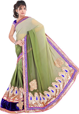 

Shree Creation Embroidered Fashion Georgette, Velvet Saree(Green, Yellow)