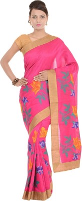 

Kdc Sarees Embroidered Banarasi Handloom Tussar Silk Saree(Pink)