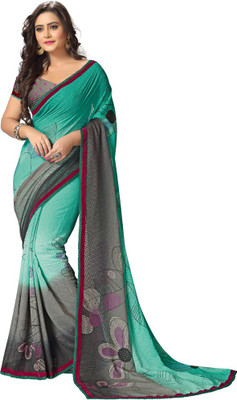 

Saara Printed Fashion Georgette Saree(Green, Grey), Green and grey