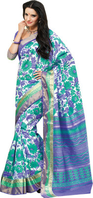 

Roopkala Silks Printed Fashion Dupion Silk Saree(White)