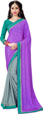

Khoobee Self Design, Printed Fashion Crepe Saree(Purple, Grey), Grey;purple