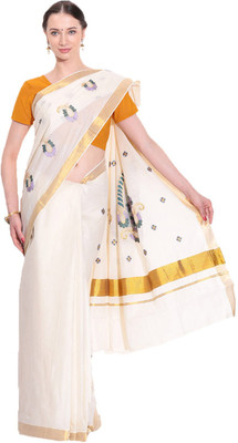 

Darps Self Design Kasavu Cotton Saree(Multicolor), Cream