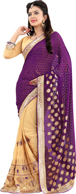 

Khushali Self Design, Embroidered, Embellished Fashion Georgette, Jacquard Saree(Purple, Beige, Beige;purple