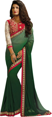 

Khoobee Self Design, Embroidered Fashion Georgette Saree(Green, Red, Beige), Beige;green;red