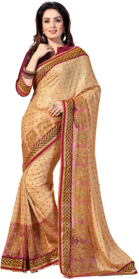 

M.S.Retail Embellished Fashion Satin, Net Saree(Beige, Maroon), Cream