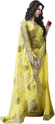 Vishal Printed Fashion Net Saree(Yellow)