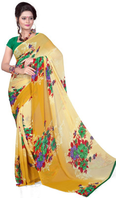 Cenizas Printed Fashion Chiffon Saree(Multicolor), Yellow