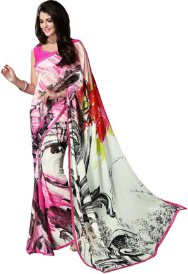 

Mathura Digital Prints Fashion Chiffon Saree(Red, Black, Pink), Black;pink;red